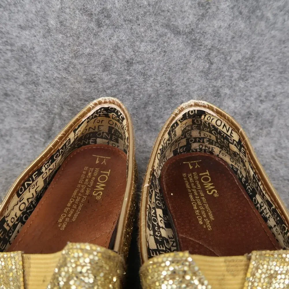 Toms Shoes Kids 1 Slip On Flats Casual Glitter Comfort Gold Metallic Youth Girls